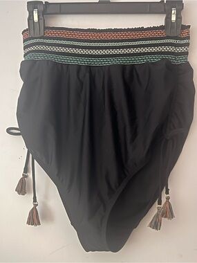 Swim by Cacique Bikini Bottom 22 NWT Black Tassel High Waist Side Tie Plus Size